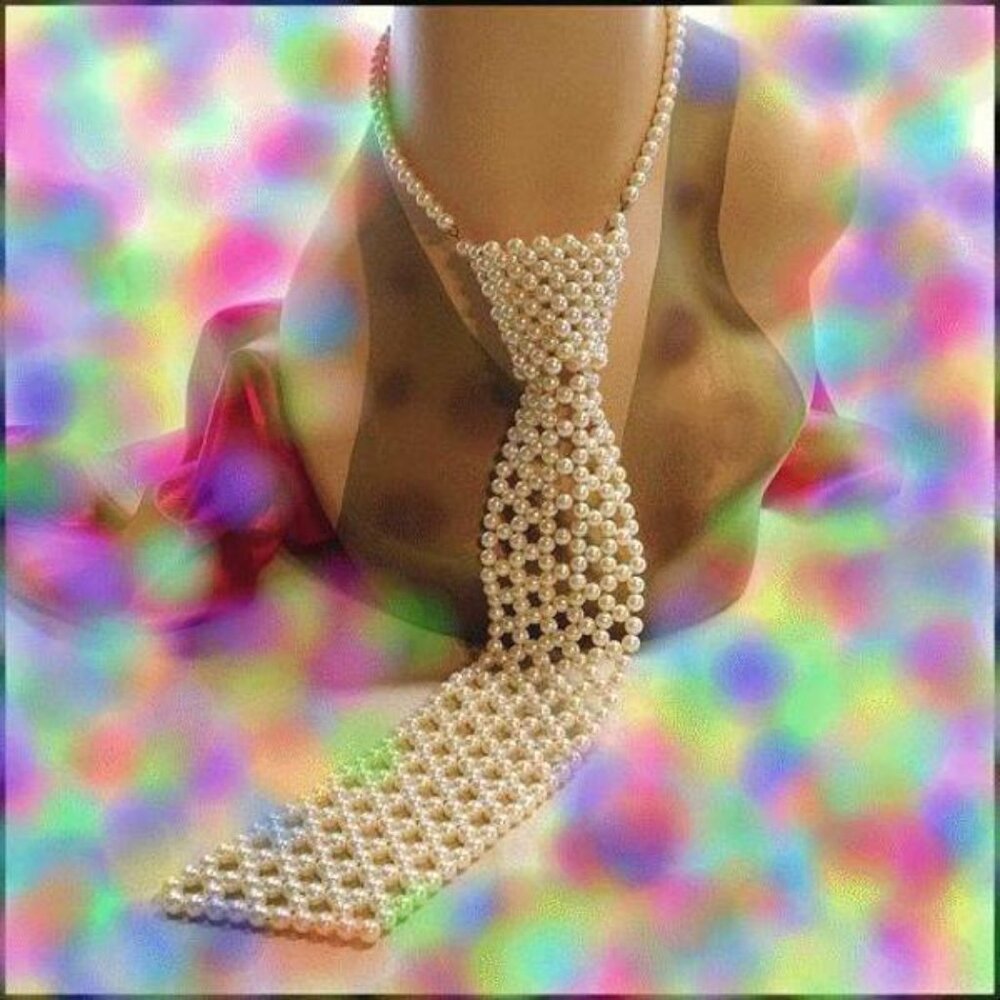 1970s Cultured Pearl Neck Tie Vintage Ladies Necklace 16701 - Picture 2 of 6